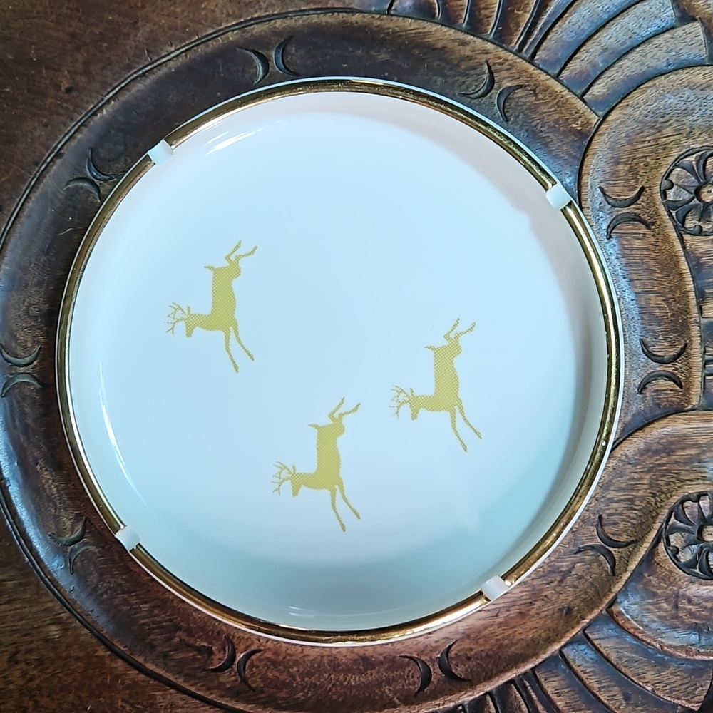 Vintage ashtray, large, reindeer, Christmas, holiday advertising gift.